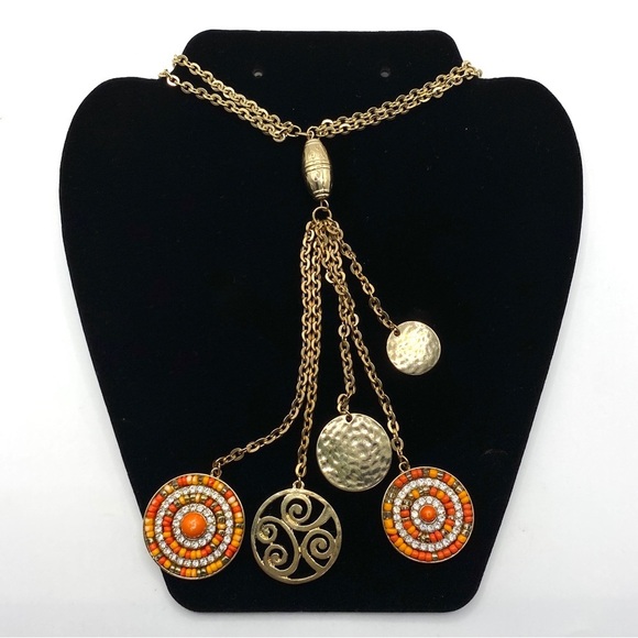 JULES C. Necklace Long Dangles Goldtone Chain - Picture 2 of 8